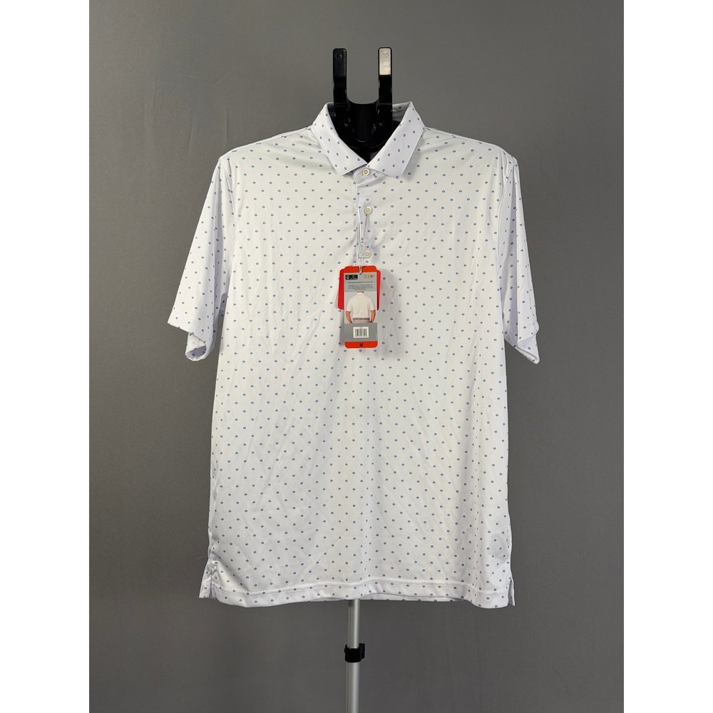 Greg Norman ML75 Mens Golf Polo Shirt White Blue‎ Dot Print Short Sleeve Size M